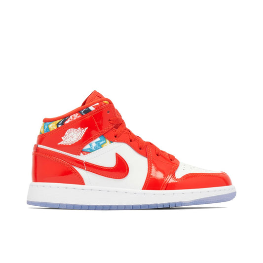 Air Jordan 1 Mid SE (GS) "Barcelona Sweater" 'Chile Red/White-Pollen'