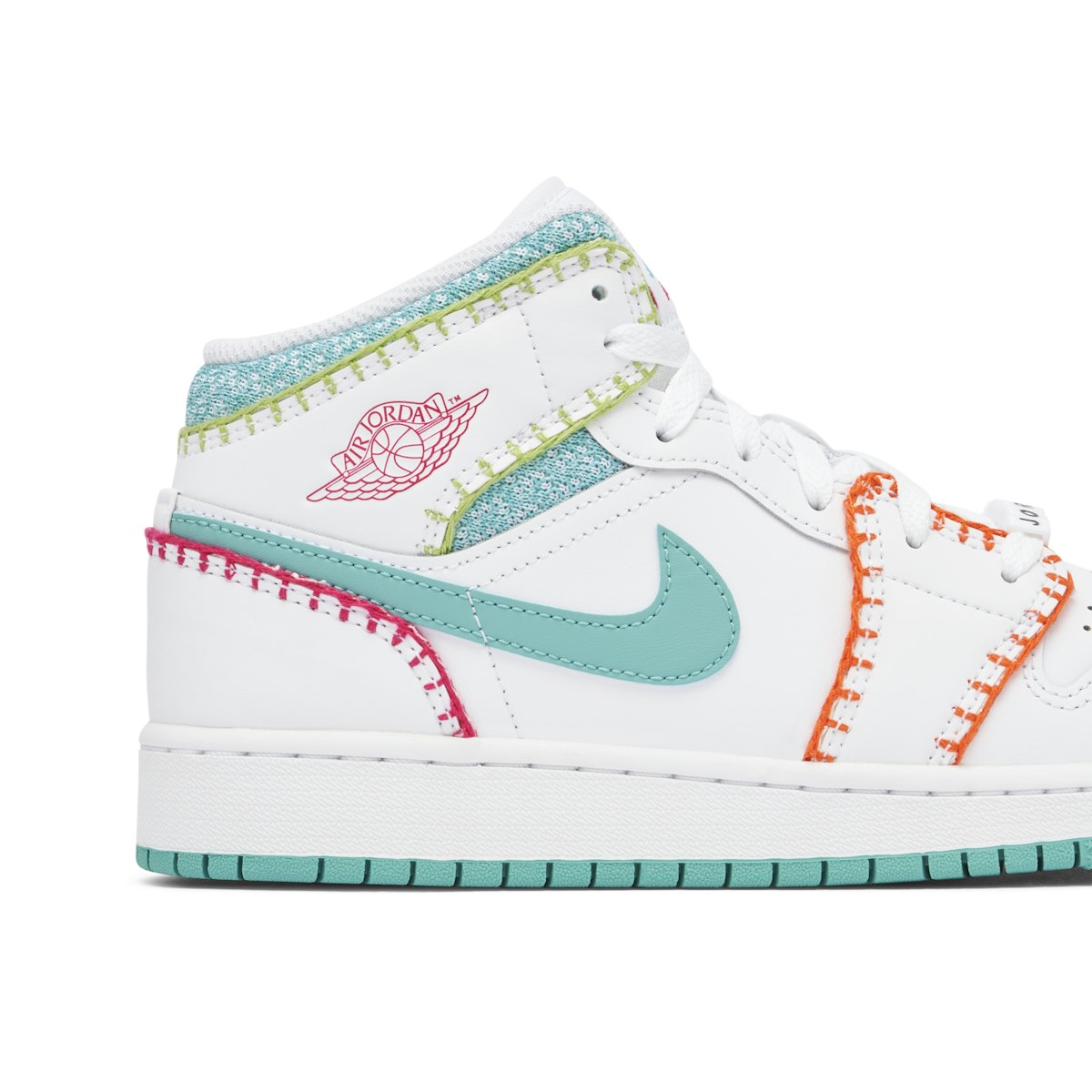 Air Jordan 1 Mid SE (GS) "Multi Knit" 'White/Washed Teal-Rush Pink'