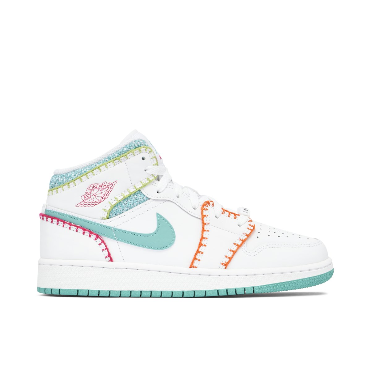 Air Jordan 1 Mid SE (GS) "Multi Knit" 'White/Washed Teal-Rush Pink'