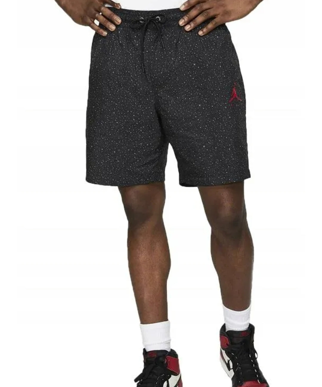 Air Jordan Poolside Cement Shorts 'Black/Cement Grey-Red'