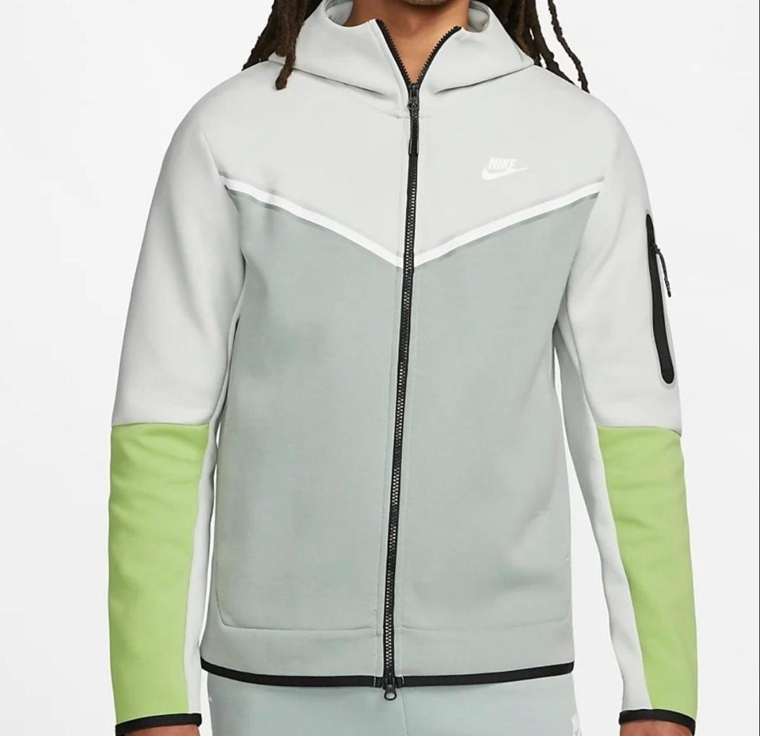 Nike Sportswear Tech Fleece Full Zip Hoodie 'Light Silver/Dusty Sage/Vivid Green-White'