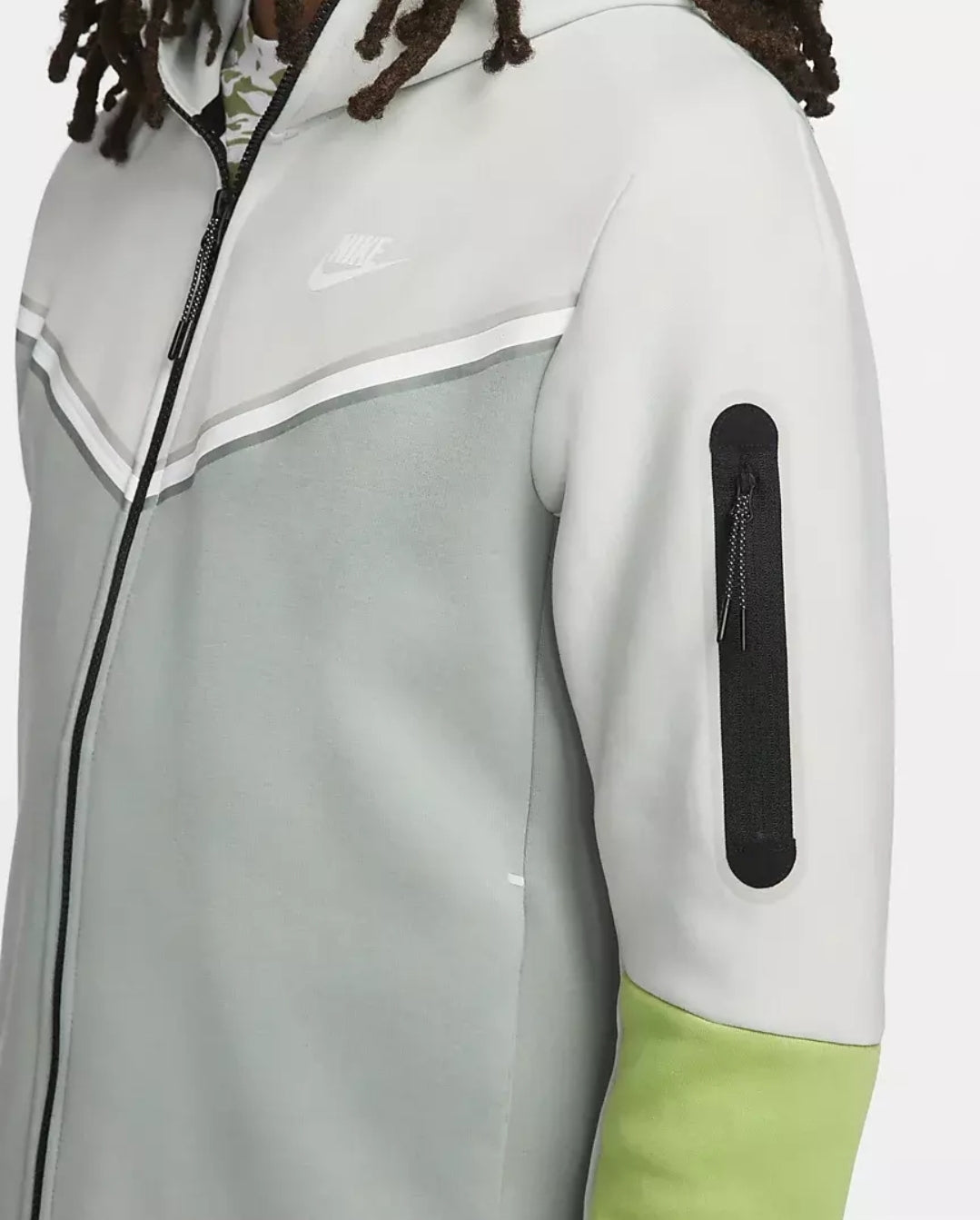 Nike Sportswear Tech Fleece Full Zip Hoodie 'Light Silver/Dusty Sage/Vivid Green-White'