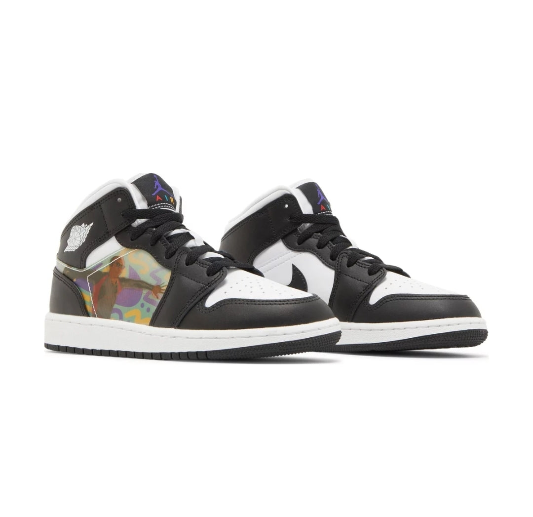 Air Jordan 1 Mid (GS) "Hologram" 'Black/Dark Concord-New Elerald'