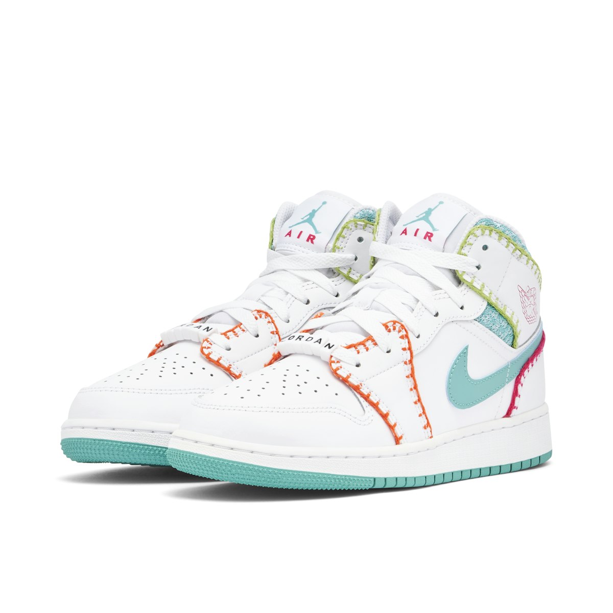 Air Jordan 1 Mid SE (GS) "Multi Knit" 'White/Washed Teal-Rush Pink'