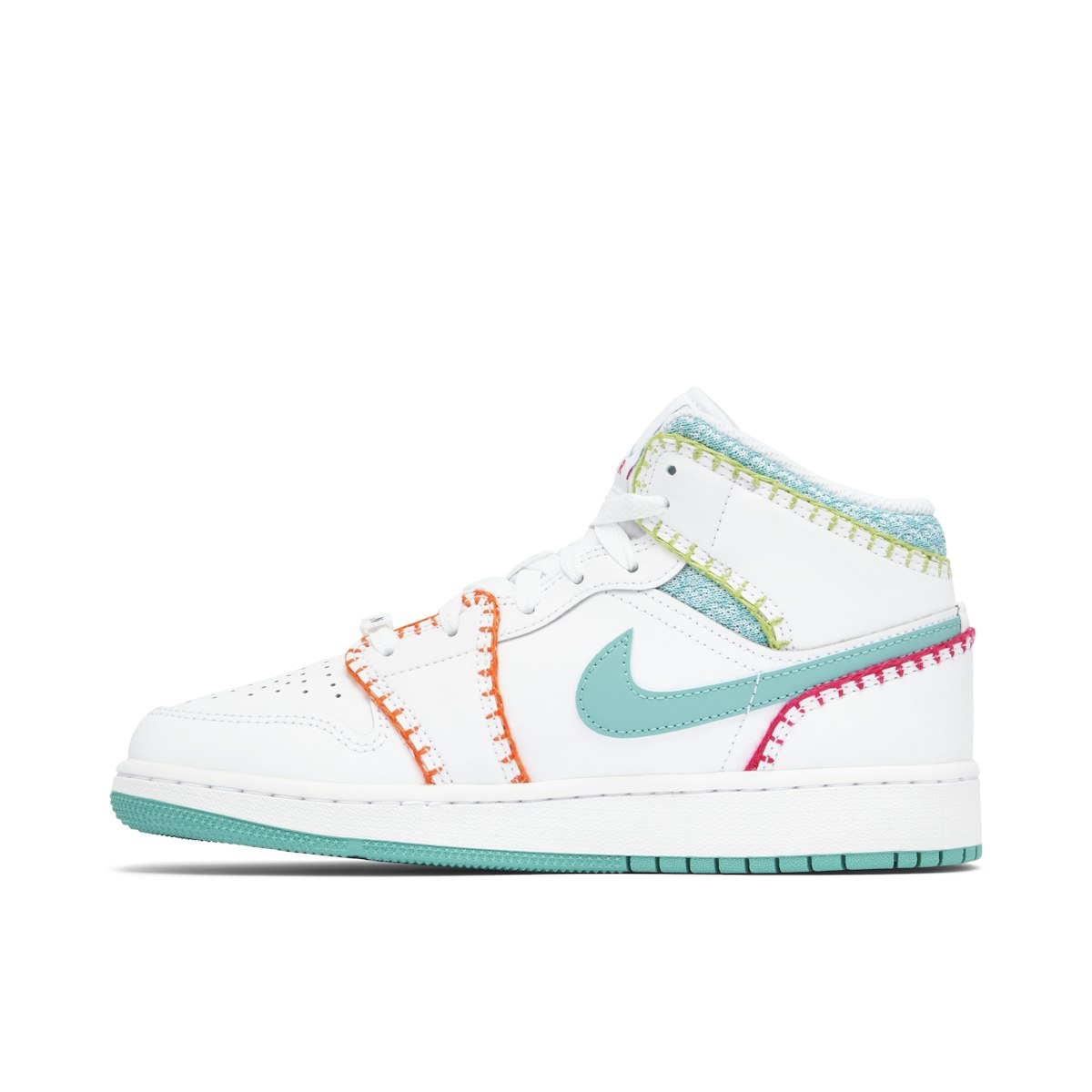 Air Jordan 1 Mid SE (GS) "Multi Knit" 'White/Washed Teal-Rush Pink'