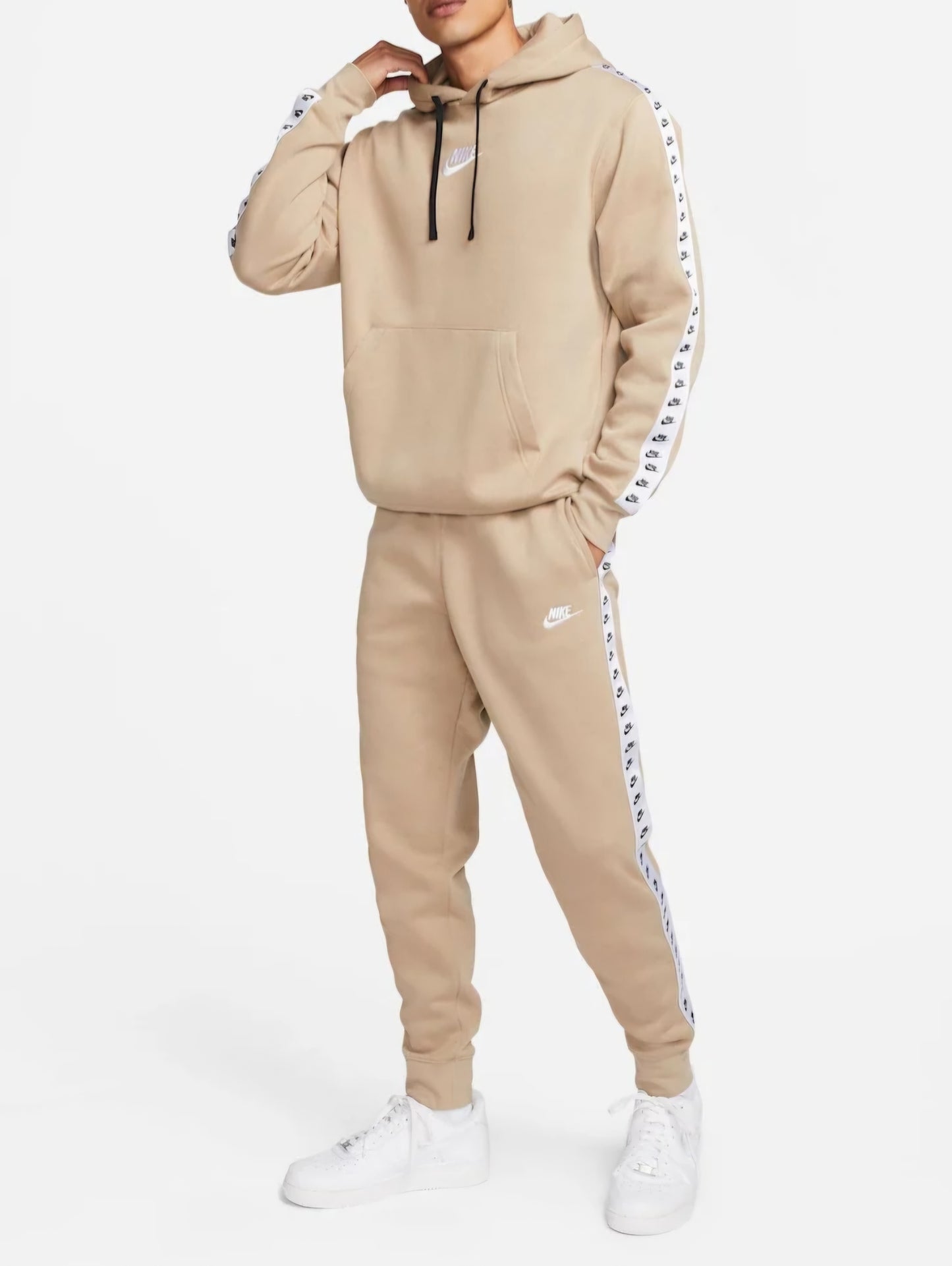 Nike Sportswear Essential Hooded Tracksuit (Beige)